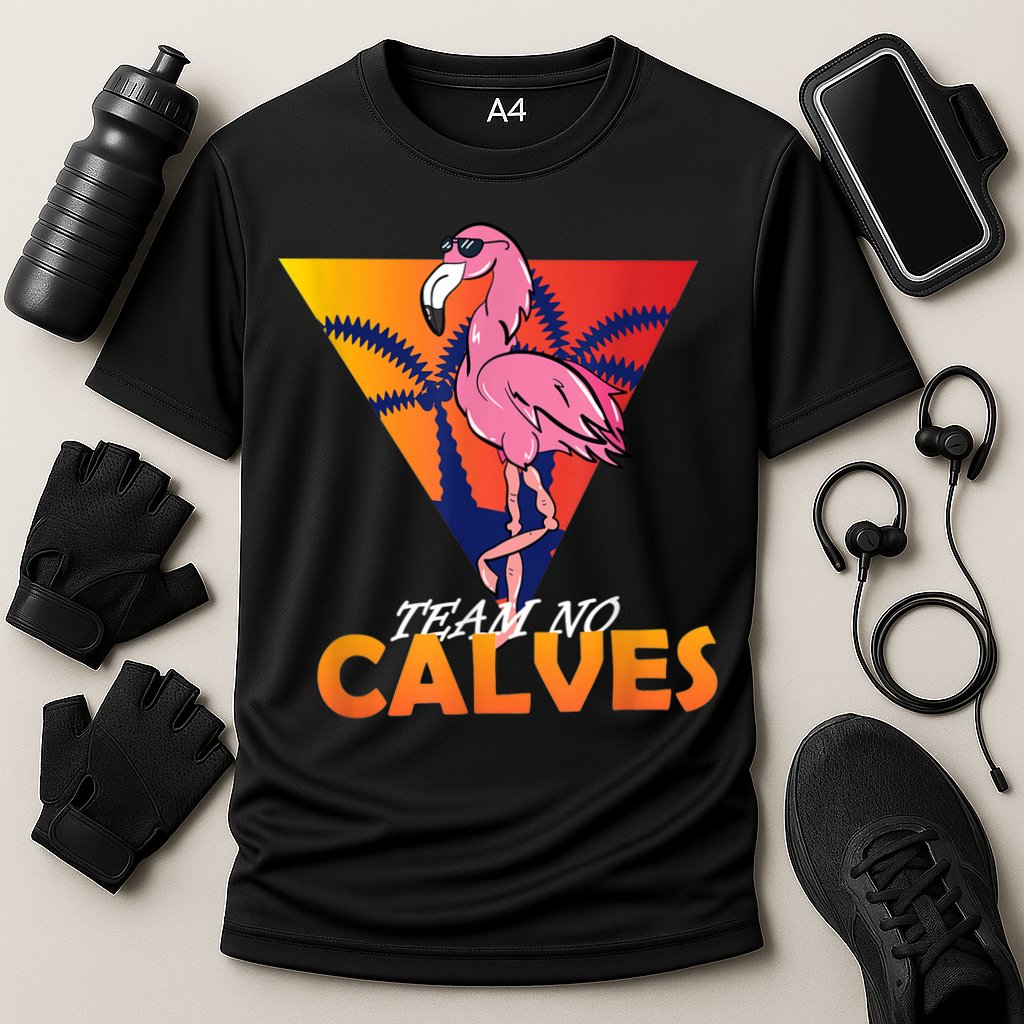 Team No Calves Flamingo Bodybuilding Gym Fitness Training Cooling Performance Crew T-Shirt