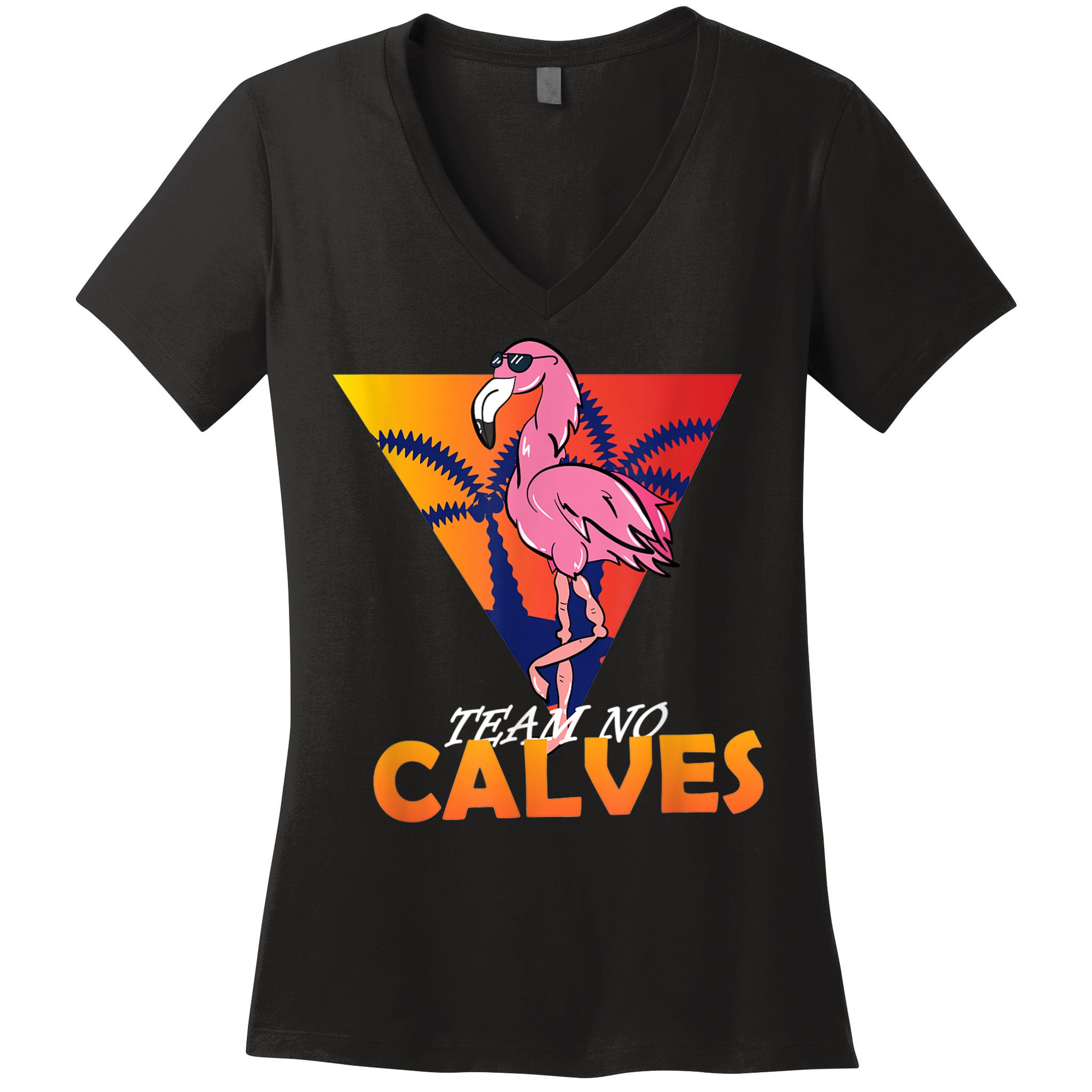 Team No Calves Flamingo Bodybuilding Gym Fitness Training Women's V-Neck T-Shirt