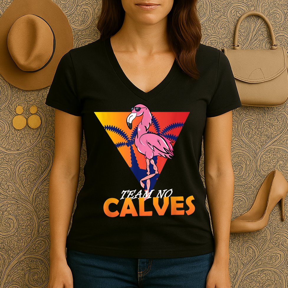 Team No Calves Flamingo Bodybuilding Gym Fitness Training Women's V-Neck T-Shirt