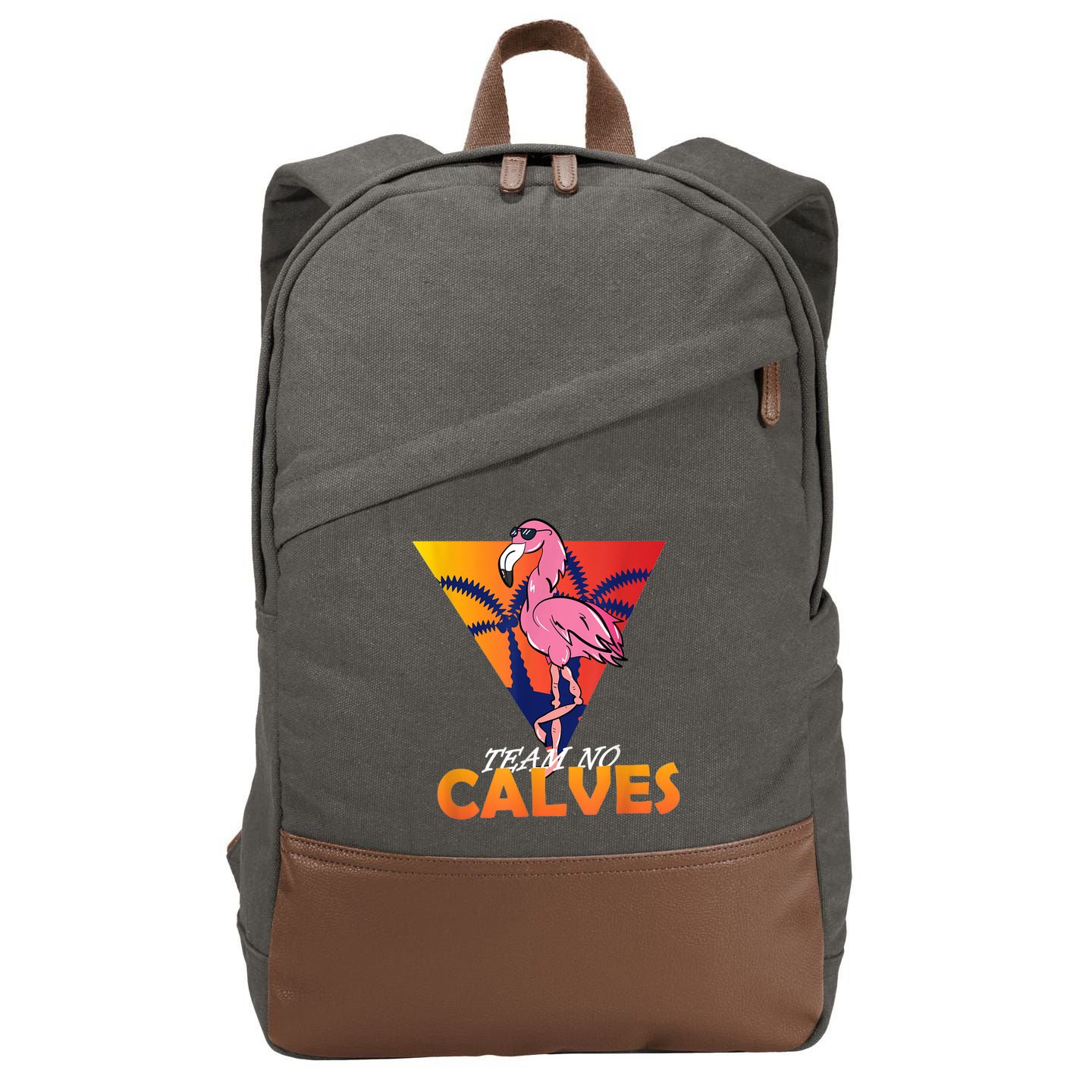 Team No Calves Flamingo Bodybuilding Gym Fitness Training Cotton Canvas Backpack