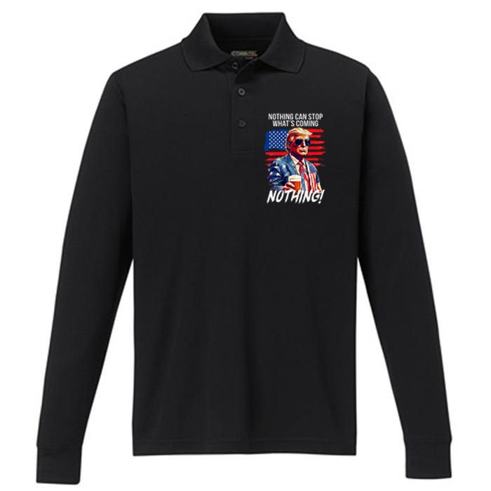 Trump Nothing Can Stop WhatS Coming Nothing Performance Long Sleeve Polo