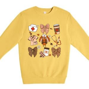 Thanksgiving Nurse Coquette Bow Ed Er Rn Fall Nursing Premium Crewneck Sweatshirt