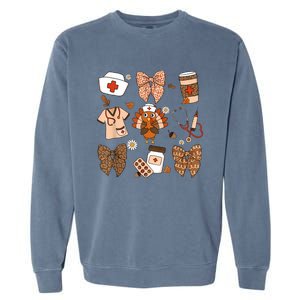 Thanksgiving Nurse Coquette Bow Ed Er Rn Fall Nursing Garment-Dyed Sweatshirt