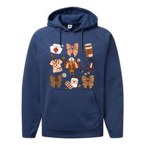 Thanksgiving Nurse Coquette Bow Ed Er Rn Fall Nursing Performance Fleece Hoodie