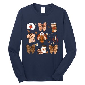 Thanksgiving Nurse Coquette Bow Ed Er Rn Fall Nursing Long Sleeve Shirt