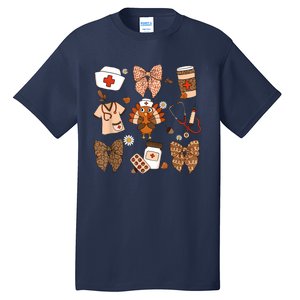 Thanksgiving Nurse Coquette Bow Ed Er Rn Fall Nursing Tall T-Shirt