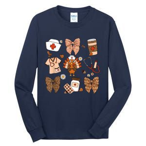 Thanksgiving Nurse Coquette Bow Ed Er Rn Fall Nursing Tall Long Sleeve T-Shirt