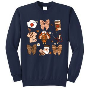 Thanksgiving Nurse Coquette Bow Ed Er Rn Fall Nursing Tall Sweatshirt