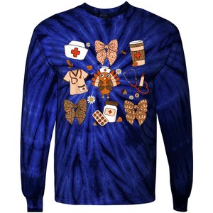 Thanksgiving Nurse Coquette Bow Ed Er Rn Fall Nursing Tie-Dye Long Sleeve Shirt