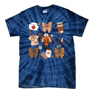 Thanksgiving Nurse Coquette Bow Ed Er Rn Fall Nursing Tie-Dye T-Shirt