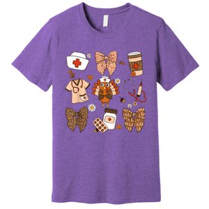 Thanksgiving Nurse Coquette Bow Ed Er Rn Fall Nursing Premium T-Shirt