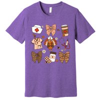 Thanksgiving Nurse Coquette Bow Ed Er Rn Fall Nursing Premium T-Shirt