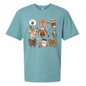 Thanksgiving Nurse Coquette Bow Ed Er Rn Fall Nursing Sueded Cloud Jersey T-Shirt