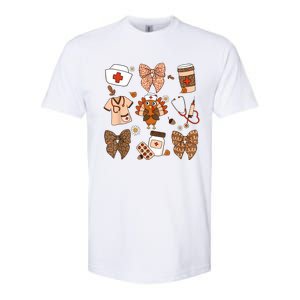 Thanksgiving Nurse Coquette Bow Ed Er Rn Fall Nursing Softstyle CVC T-Shirt