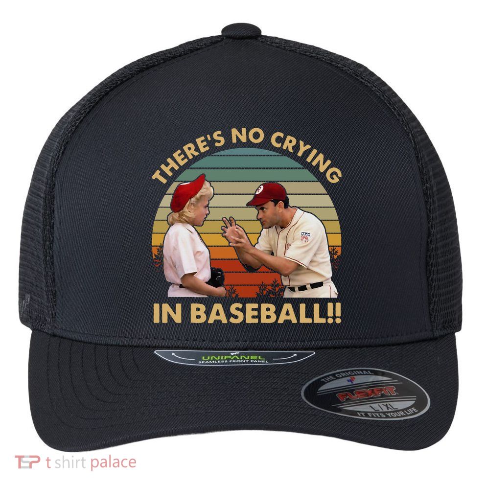 ThereS No Crying In Funny Baseball Vintage Retro Flexfit Unipanel Trucker Cap