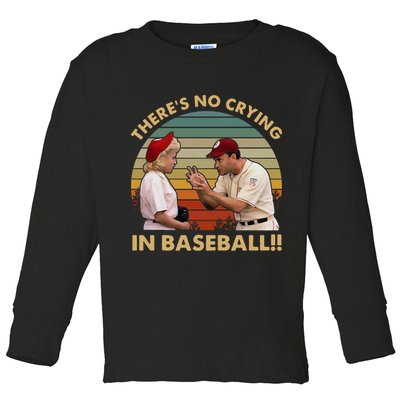 ThereS No Crying In Funny Baseball Vintage Retro Toddler Long Sleeve Shirt