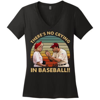 ThereS No Crying In Funny Baseball Vintage Retro Women's V-Neck T-Shirt