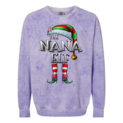 The Nana Elf  Matching Family Funny Christmas Grandma Colorblast Crewneck Sweatshirt