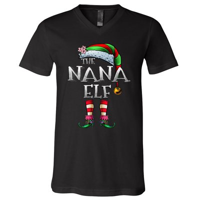 The Nana Elf  Matching Family Funny Christmas Grandma V-Neck T-Shirt