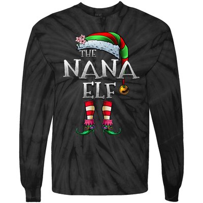 The Nana Elf  Matching Family Funny Christmas Grandma Tie-Dye Long Sleeve Shirt