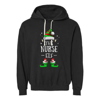 The Nurse Elf Matching Family Group Christmas Party Pajama Garment-Dyed Fleece Hoodie