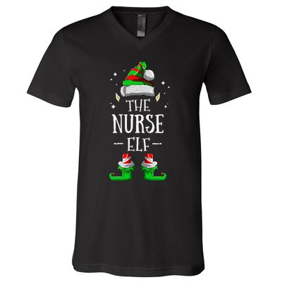 The Nurse Elf Matching Family Group Christmas Party Pajama V-Neck T-Shirt