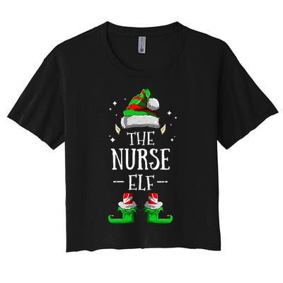 The Nurse Elf Matching Family Group Christmas Party Pajama Women's Crop Top Tee