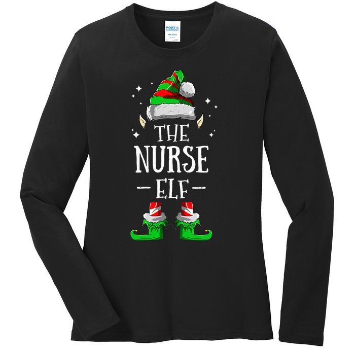 The Nurse Elf Matching Family Group Christmas Party Pajama Ladies Long Sleeve Shirt