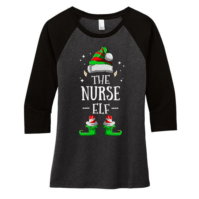 The Nurse Elf Matching Family Group Christmas Party Pajama Women's Tri-Blend 3/4-Sleeve Raglan Shirt