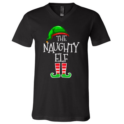 The Naughty Elf Funny Xmas Matching Christmas V-Neck T-Shirt