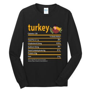 Turkey Nutrition Fact For Thanksgiving And Christmas Tall Long Sleeve T-Shirt