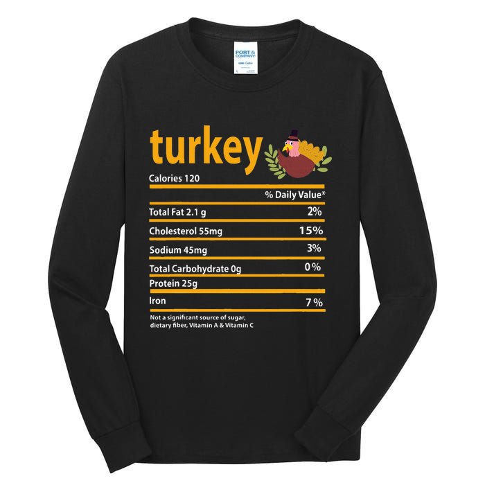 Turkey Nutrition Fact For Thanksgiving And Christmas Tall Long Sleeve T-Shirt