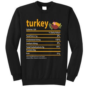 Turkey Nutrition Fact For Thanksgiving And Christmas Tall Sweatshirt