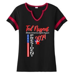 Ted Nugent For President 2024 Front & Back Motor City Madman Ladies Halftime Notch Neck Tee