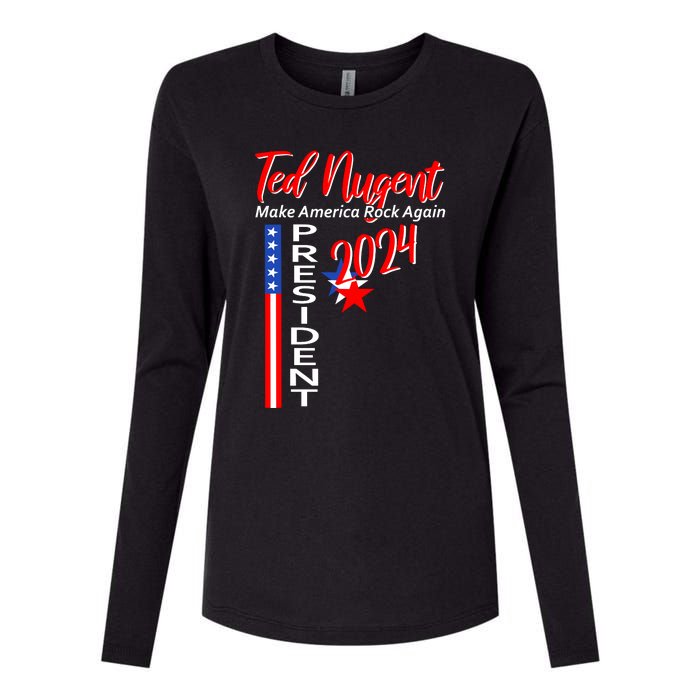 Ted Nugent For President 2024 Front & Back Motor City Madman Womens Cotton Relaxed Long Sleeve T-Shirt