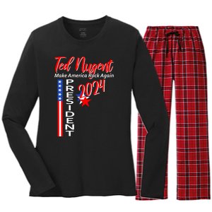 Ted Nugent For President 2024 Front & Back Motor City Madman Women's Long Sleeve Flannel Pajama Set 