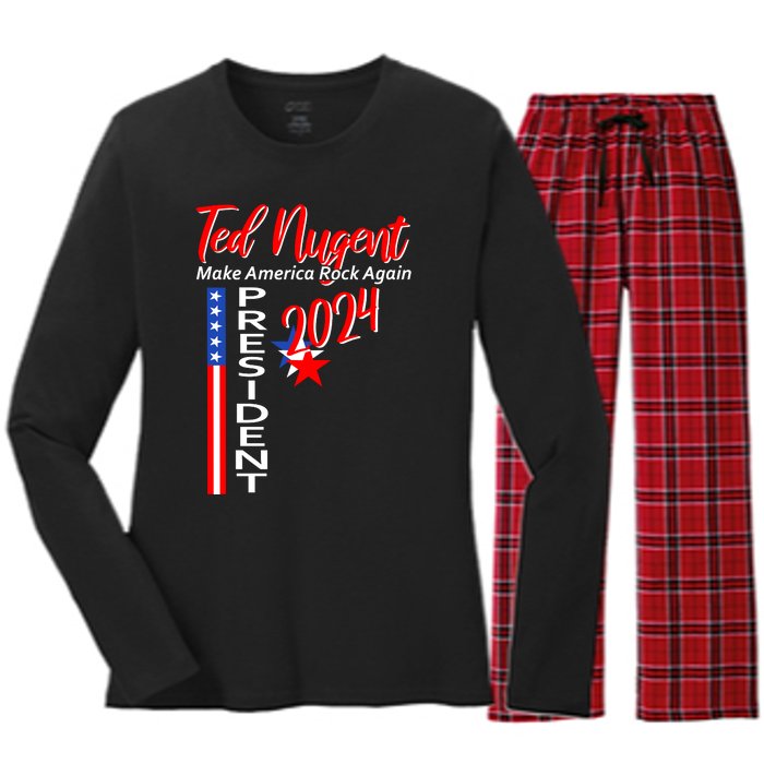 Ted Nugent For President 2024 Front & Back Motor City Madman Women's Long Sleeve Flannel Pajama Set 