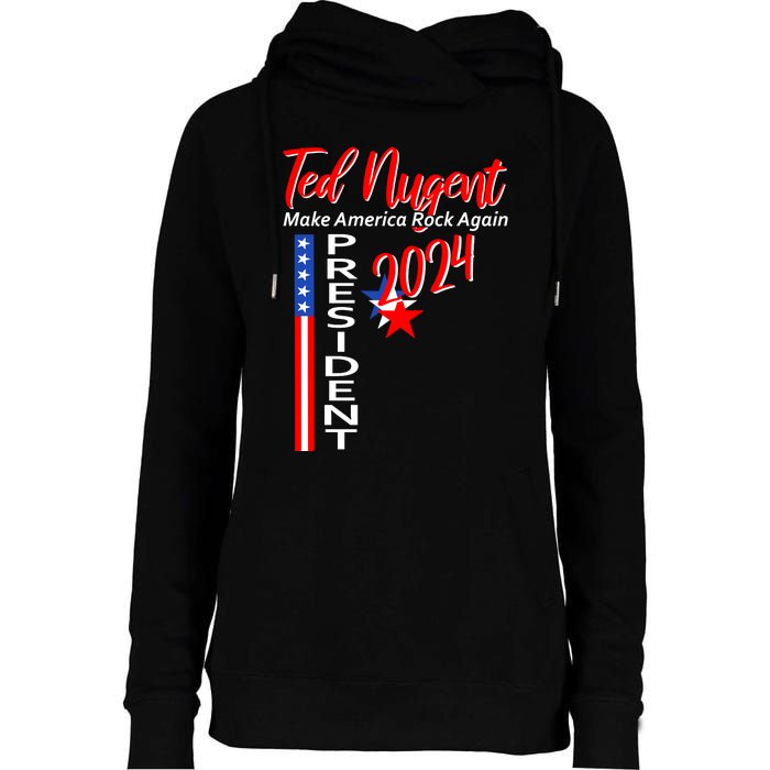 Ted Nugent For President 2024 Front & Back Motor City Madman Womens Funnel Neck Pullover Hood