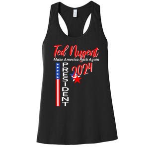 Ted Nugent For President 2024 Front & Back Motor City Madman Women's Racerback Tank