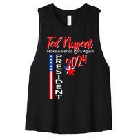 Ted Nugent For President 2024 Front & Back Motor City Madman Women's Racerback Cropped Tank