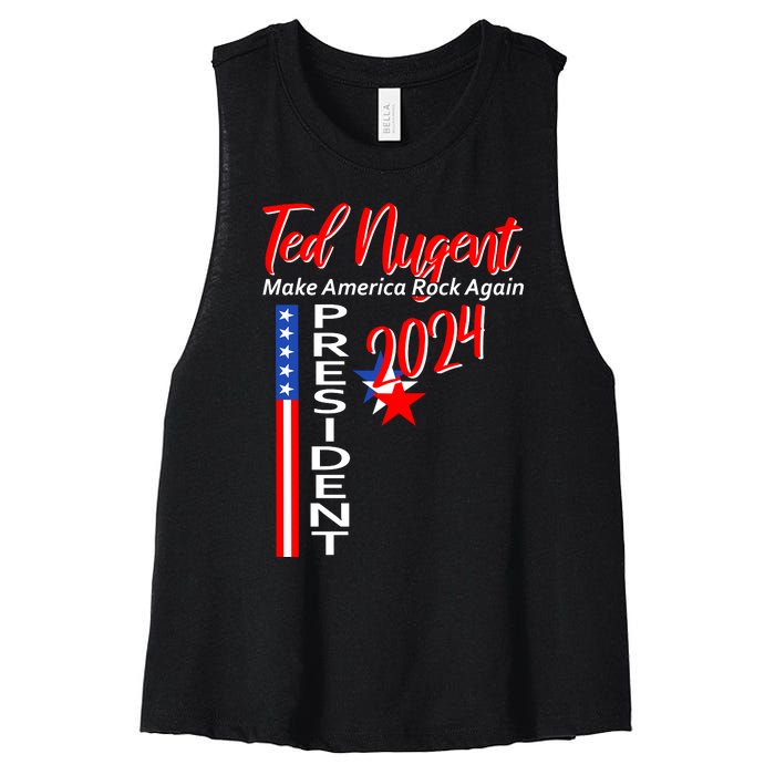 Ted Nugent For President 2024 Front & Back Motor City Madman Women's Racerback Cropped Tank