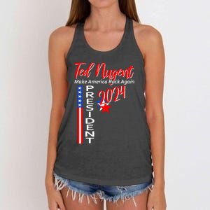 Ted Nugent For President 2024 Front & Back Motor City Madman Women's Knotted Racerback Tank