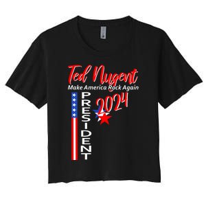 Ted Nugent For President 2024 Front & Back Motor City Madman Women's Crop Top Tee