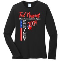 Ted Nugent For President 2024 Front & Back Motor City Madman Ladies Long Sleeve Shirt