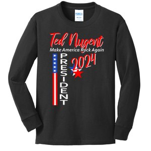 Ted Nugent For President 2024 Front & Back Motor City Madman Kids Long Sleeve Shirt