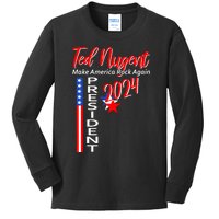 Ted Nugent For President 2024 Front & Back Motor City Madman Kids Long Sleeve Shirt