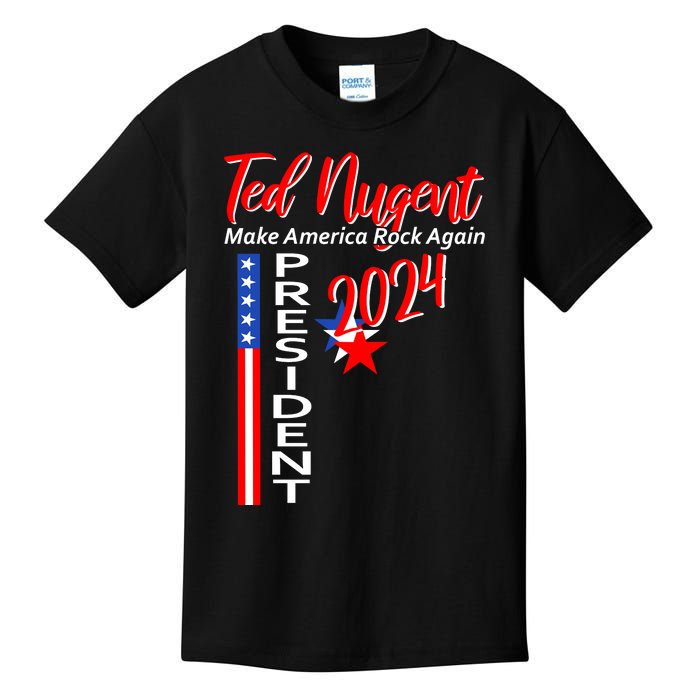 Ted Nugent For President 2024 Front & Back Motor City Madman Kids T-Shirt