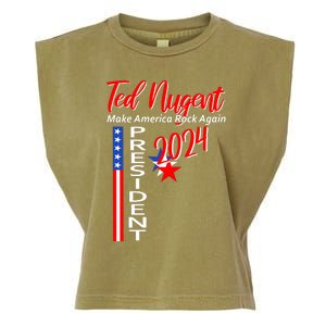 Ted Nugent For President 2024 Front & Back Motor City Madman Garment-Dyed Women's Muscle Tee