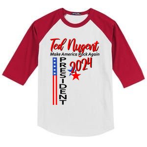 Ted Nugent For President 2024 Front & Back Motor City Madman Kids Colorblock Raglan Jersey