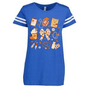 Thankful Nurse Fall Stethoscope Coquette Bow Thanksgiving Gift Enza Ladies Jersey Football T-Shirt